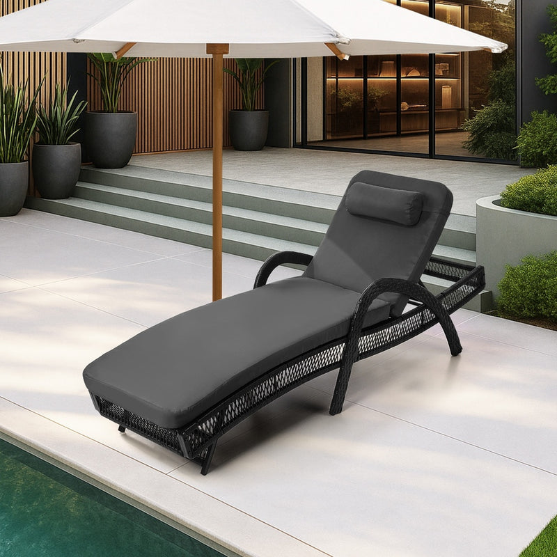 Livsip Sun Lounge Wicker Bed Outdoor Patio Furniture Grey