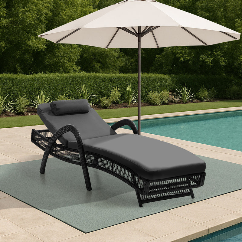 Livsip Sun Lounge Wicker Bed Outdoor Patio Furniture Grey