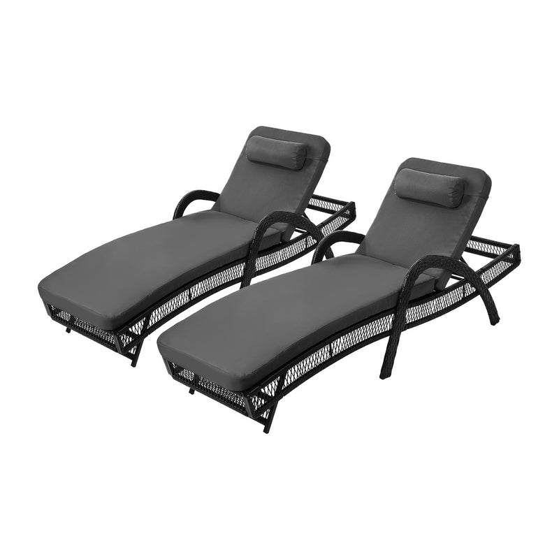 Livsip 2PCS Outdoor Sun Lounge Wicker Bed Patio Furniture Grey