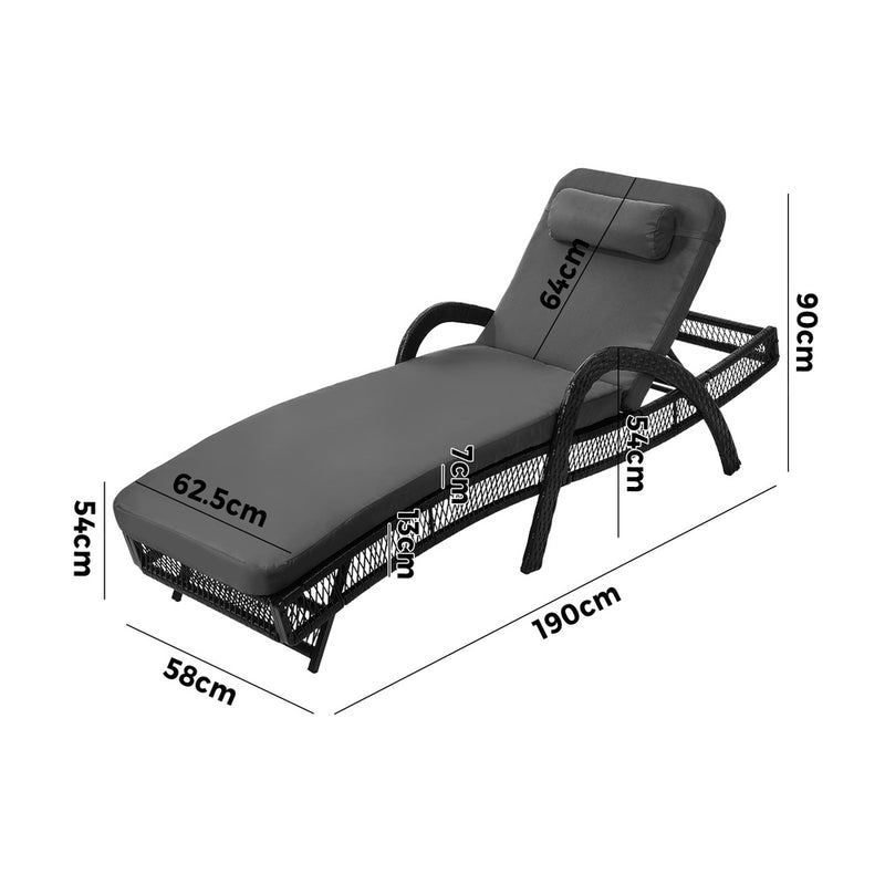 Livsip 2PCS Outdoor Sun Lounge Wicker Bed Patio Furniture Grey
