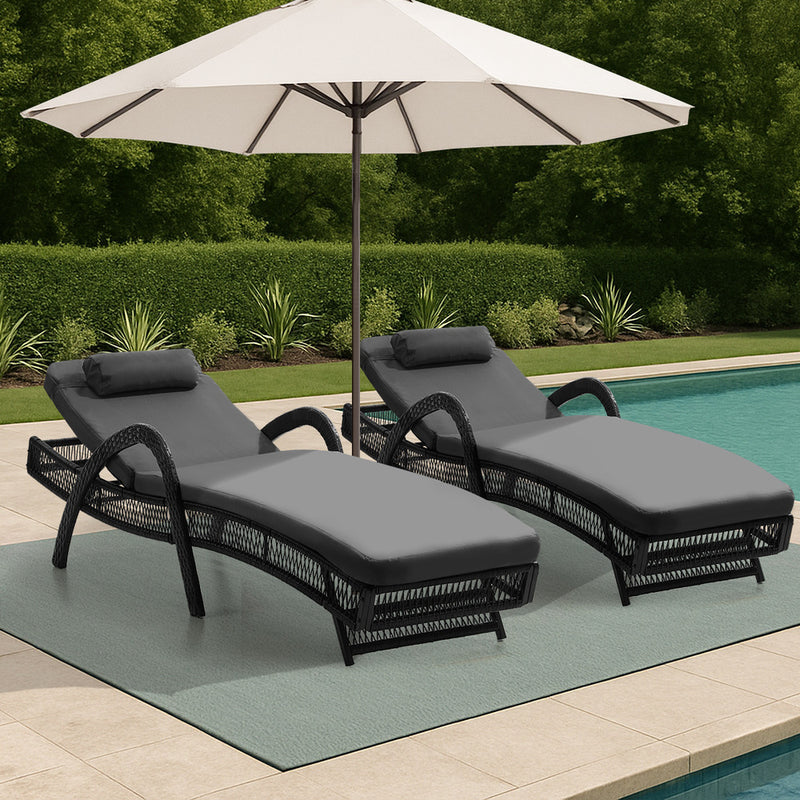 Livsip 2PCS Outdoor Sun Lounge Wicker Bed Patio Furniture Grey