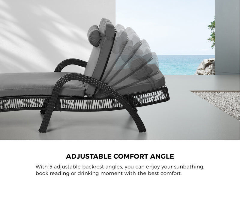 Livsip 2PCS Outdoor Sun Lounge Wicker Bed Patio Furniture Grey