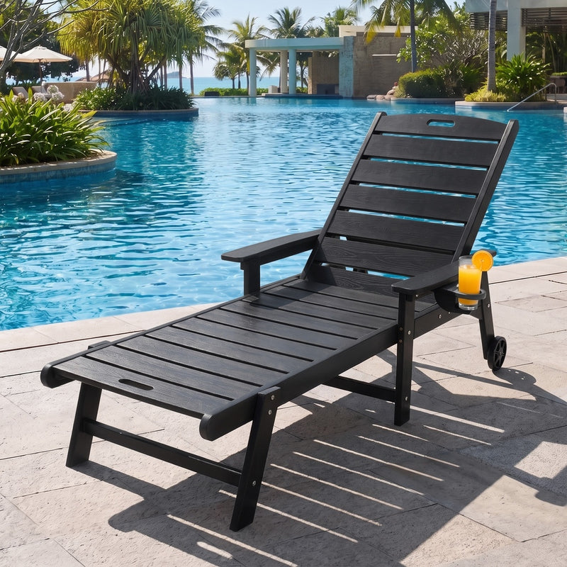 Livsip HDPE Sun Lounge Adjustable Outdoor Chair with Wheels Black