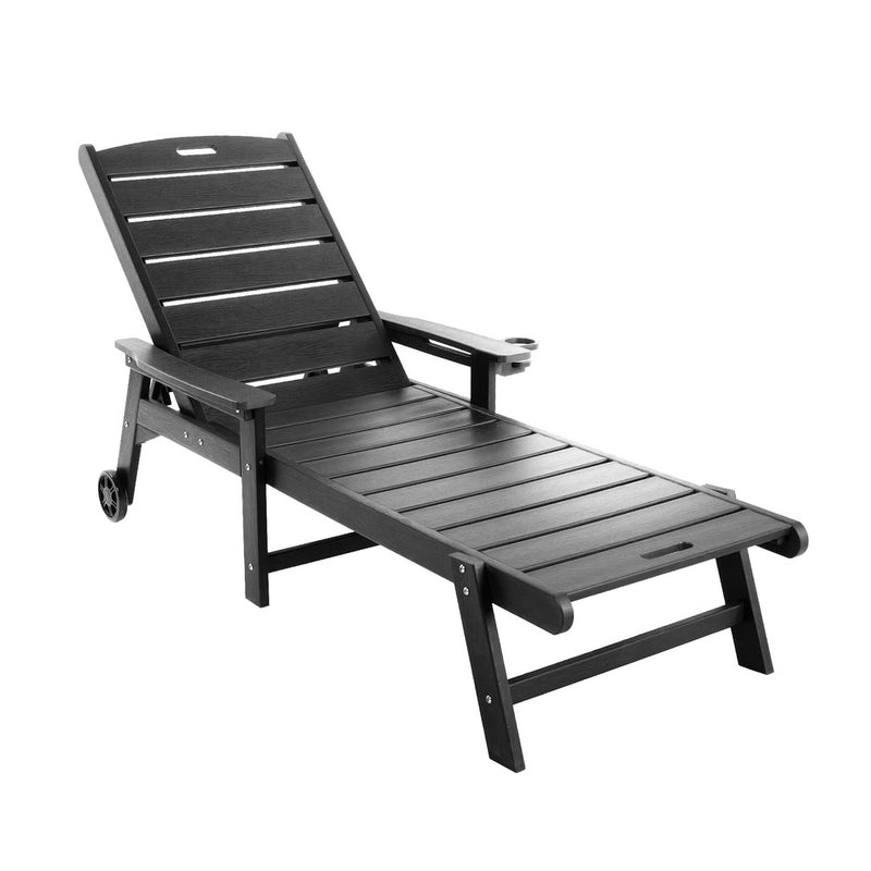 Livsip HDPE Sun Lounge Adjustable Outdoor Chair with Wheels Black