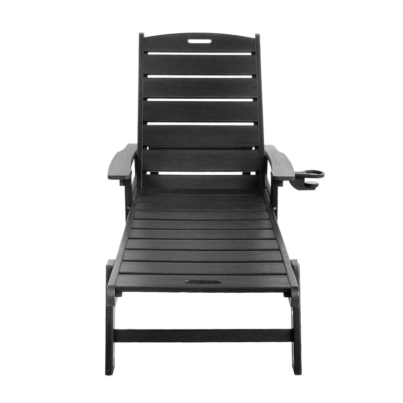 Livsip HDPE Sun Lounge Adjustable Outdoor Chair with Wheels Black