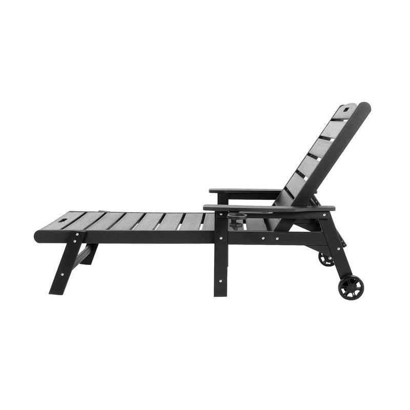 Livsip HDPE Sun Lounge Adjustable Outdoor Chair with Wheels Black