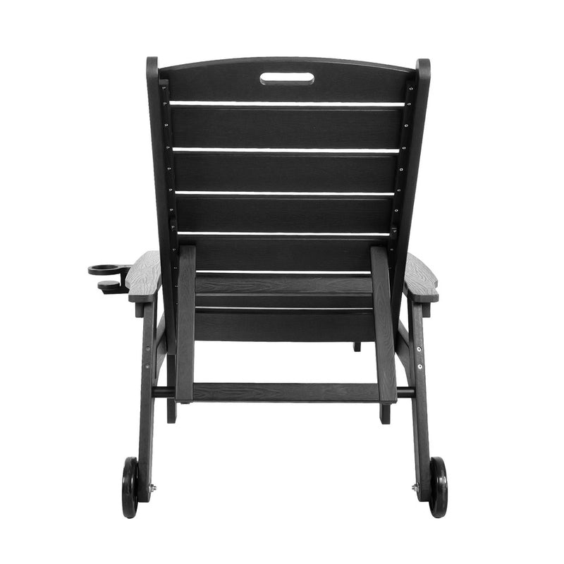 Livsip HDPE Sun Lounge Adjustable Outdoor Chair with Wheels Black