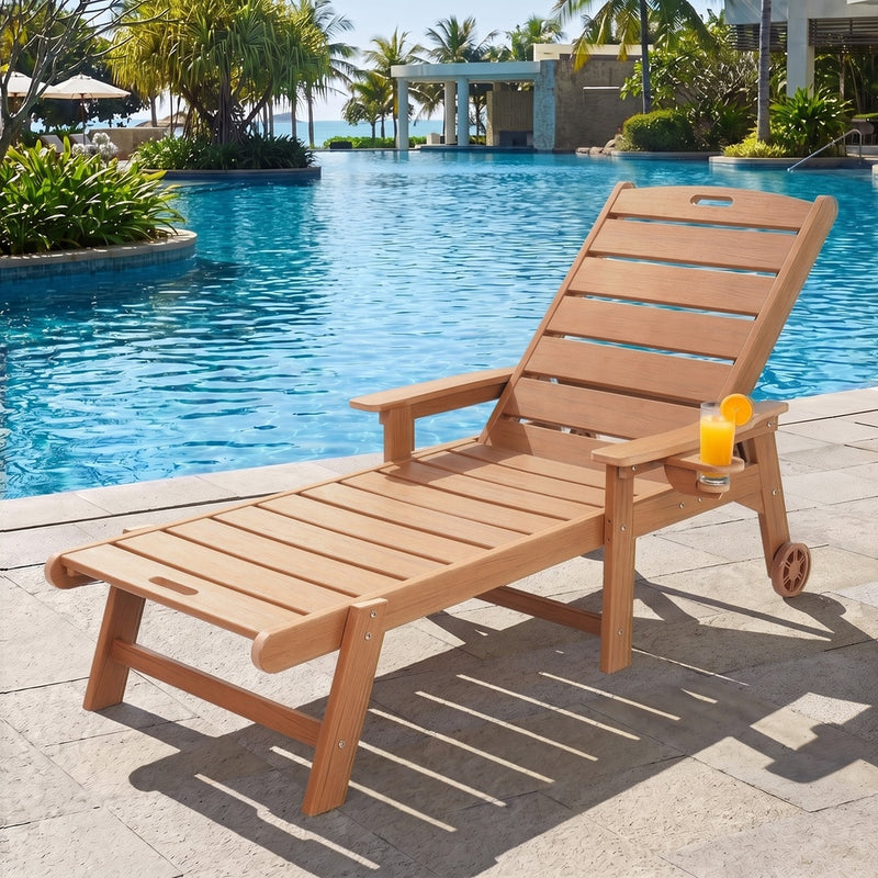 Livsip HDPE Sun Lounge Adjustable Outdoor Chair with Wheels Wood