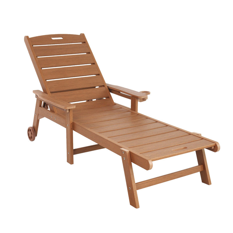 Livsip HDPE Sun Lounge Adjustable Outdoor Chair with Wheels Wood