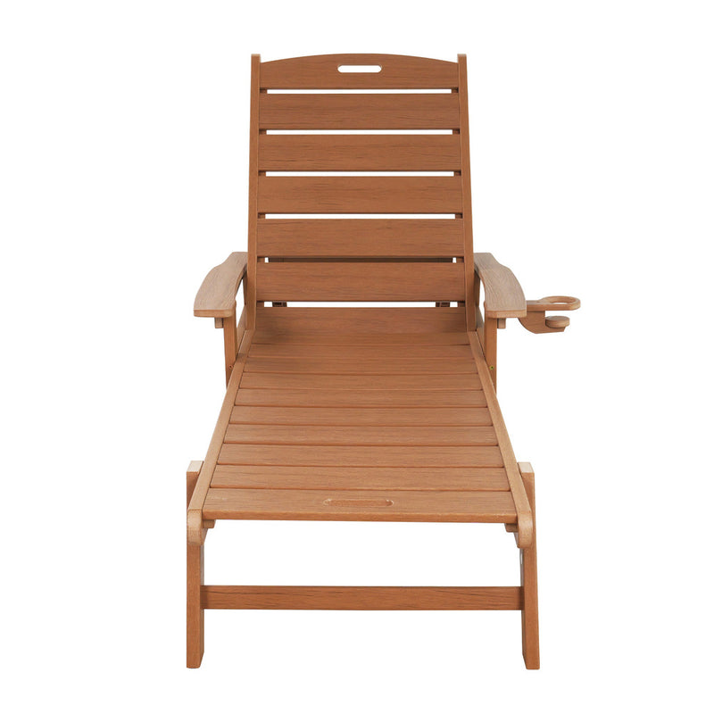 Livsip HDPE Sun Lounge Adjustable Outdoor Chair with Wheels Wood