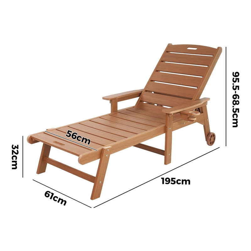 Livsip HDPE Sun Lounge Adjustable Outdoor Chair with Wheels Wood