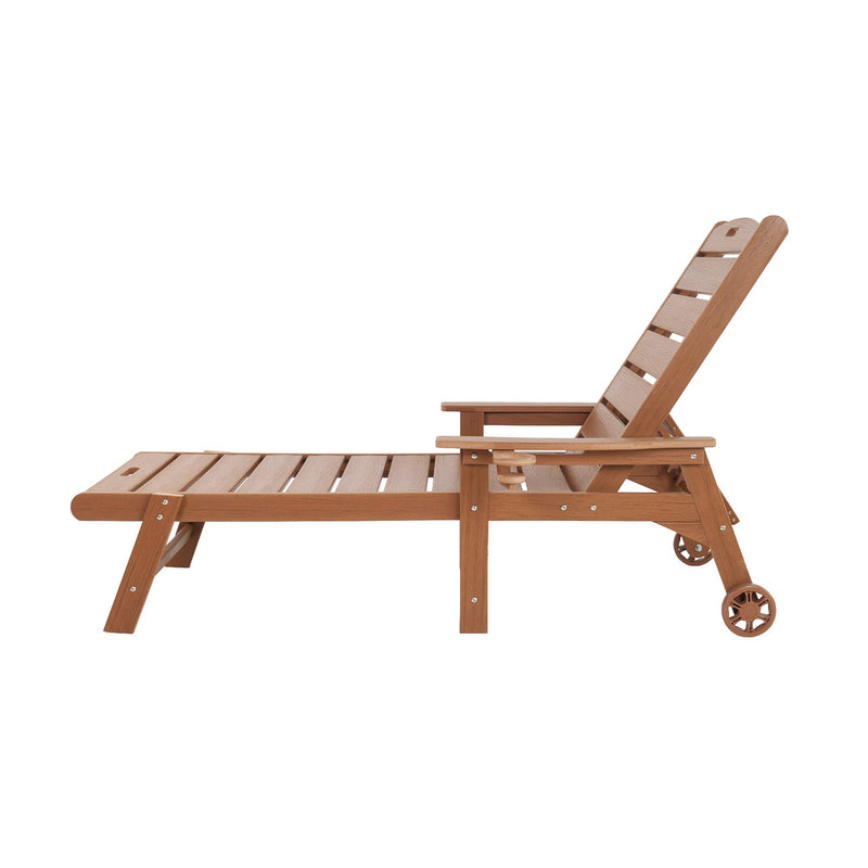 Livsip HDPE Sun Lounge Adjustable Outdoor Chair with Wheels Wood