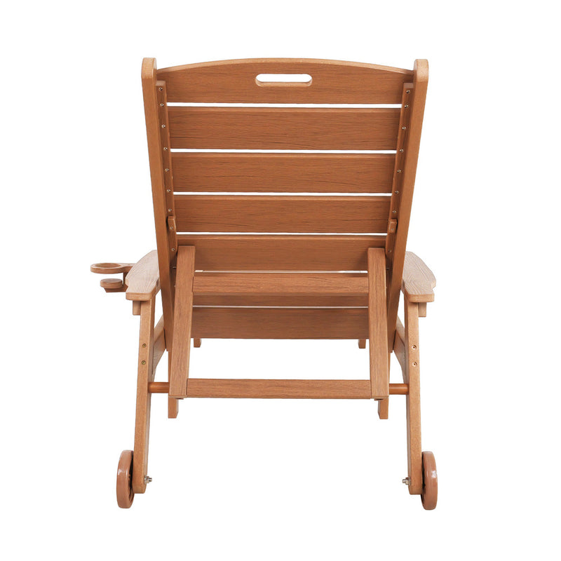 Livsip HDPE Sun Lounge Adjustable Outdoor Chair with Wheels Wood