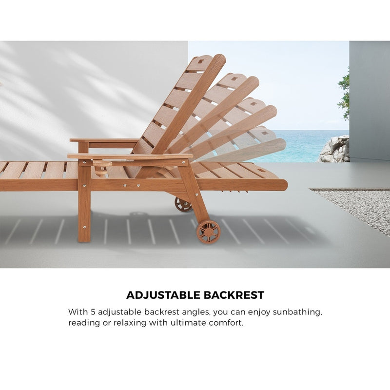 Livsip HDPE Sun Lounge Adjustable Outdoor Chair with Wheels Wood