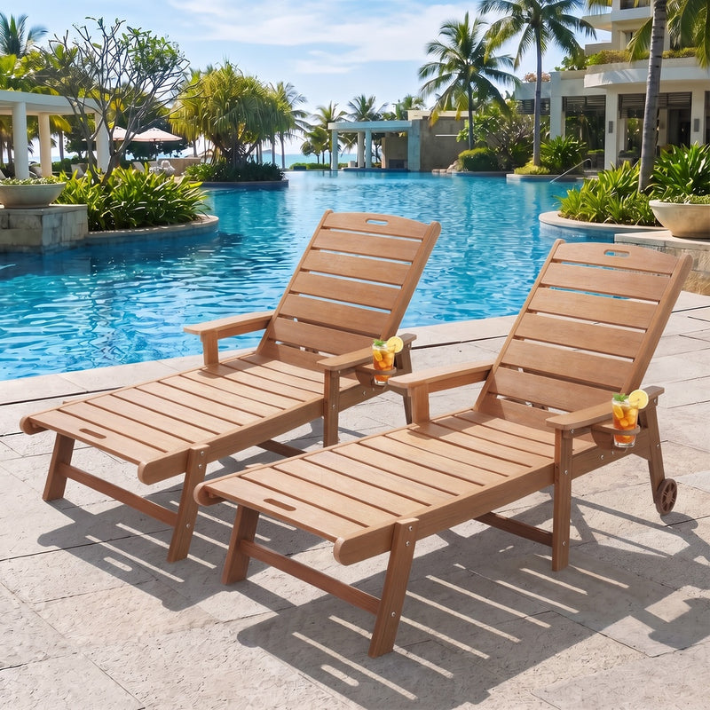 Livsip 2PCS HDPE Sun Lounge Outdoor Chair Patio Furniture Natural