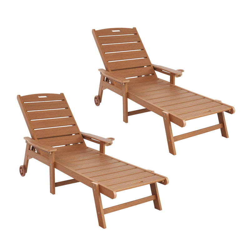 Livsip 2PCS HDPE Sun Lounge Outdoor Chair Patio Furniture Natural
