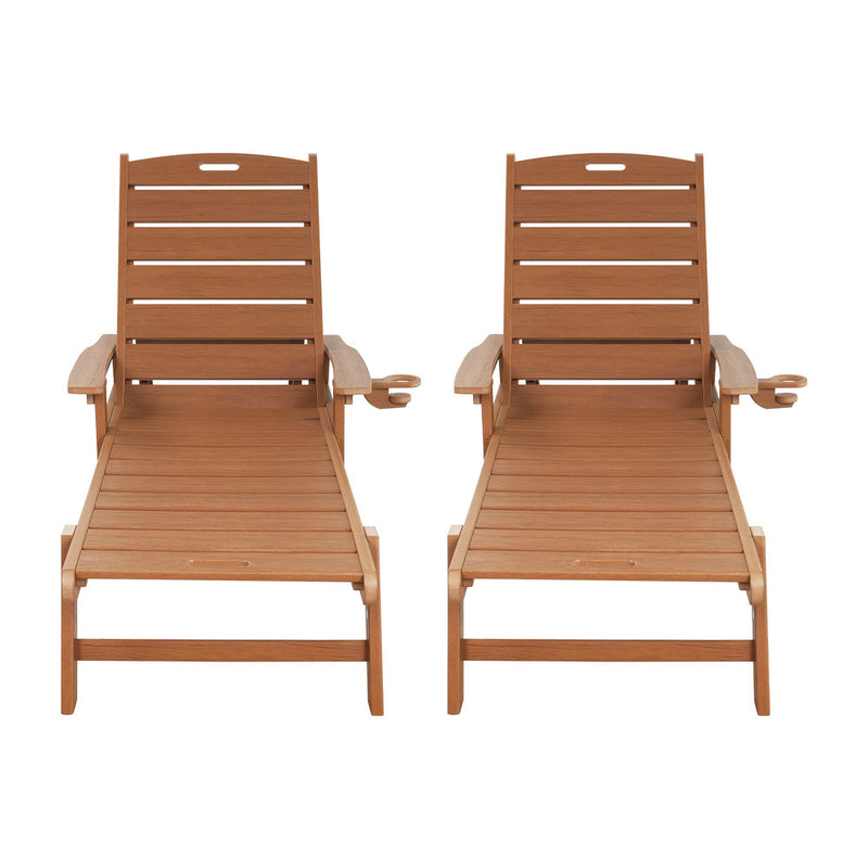 Livsip 2PCS HDPE Sun Lounge Outdoor Chair Patio Furniture Natural