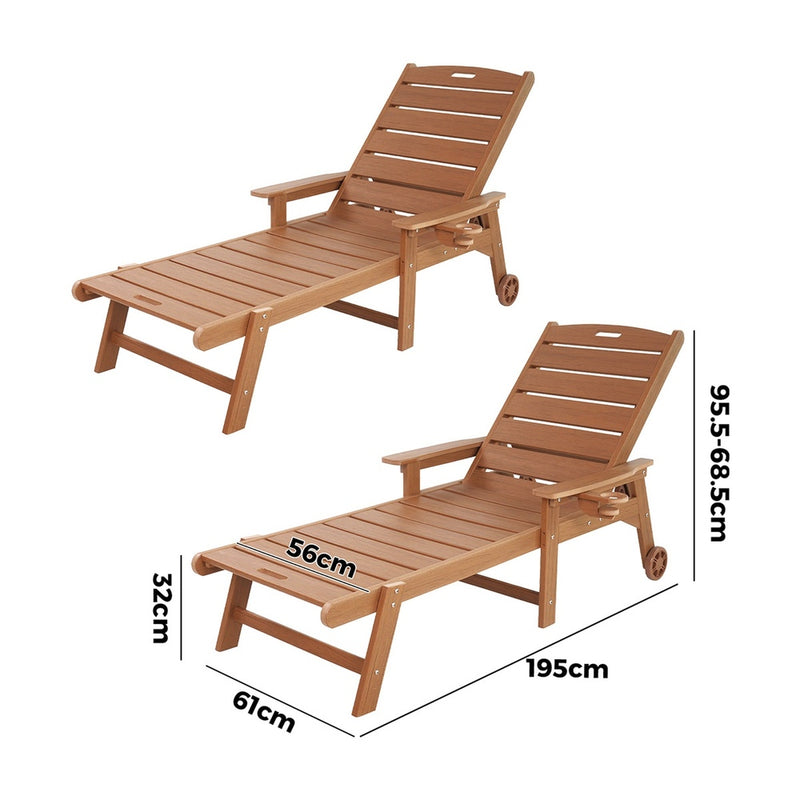 Livsip 2PCS HDPE Sun Lounge Outdoor Chair Patio Furniture Natural