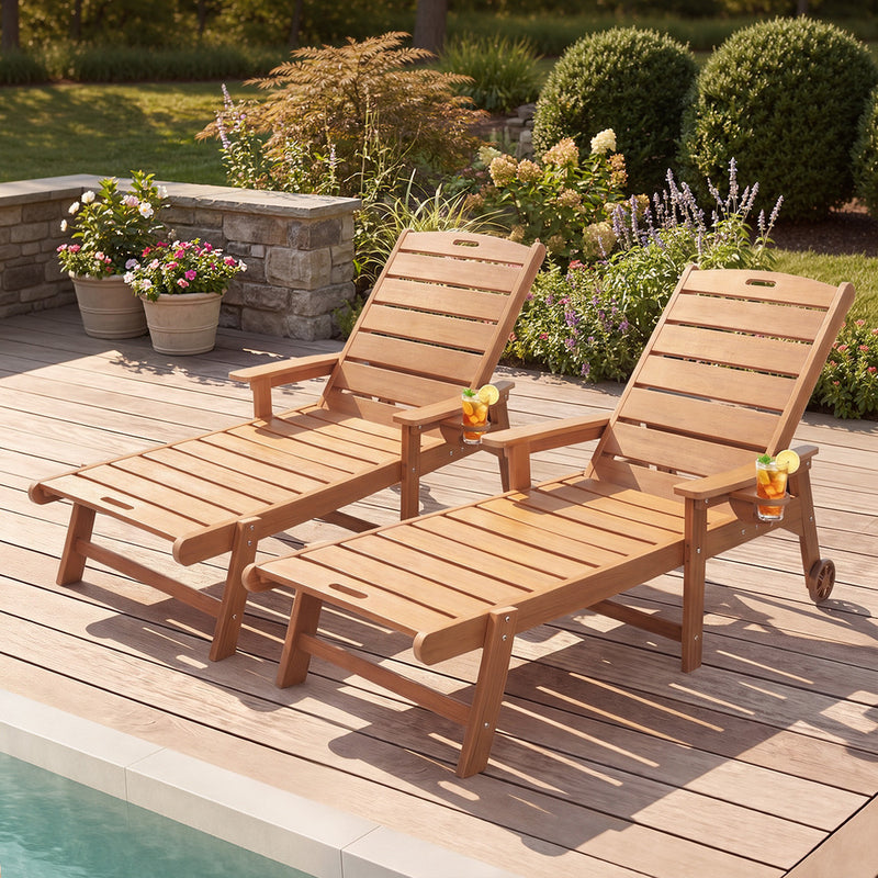 Livsip 2PCS HDPE Sun Lounge Outdoor Chair Patio Furniture Natural