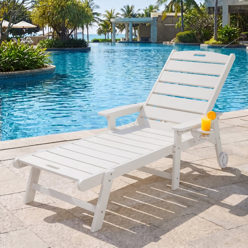 Livsip HDPE Sun Lounge Adjustable Outdoor Chair with Wheels White