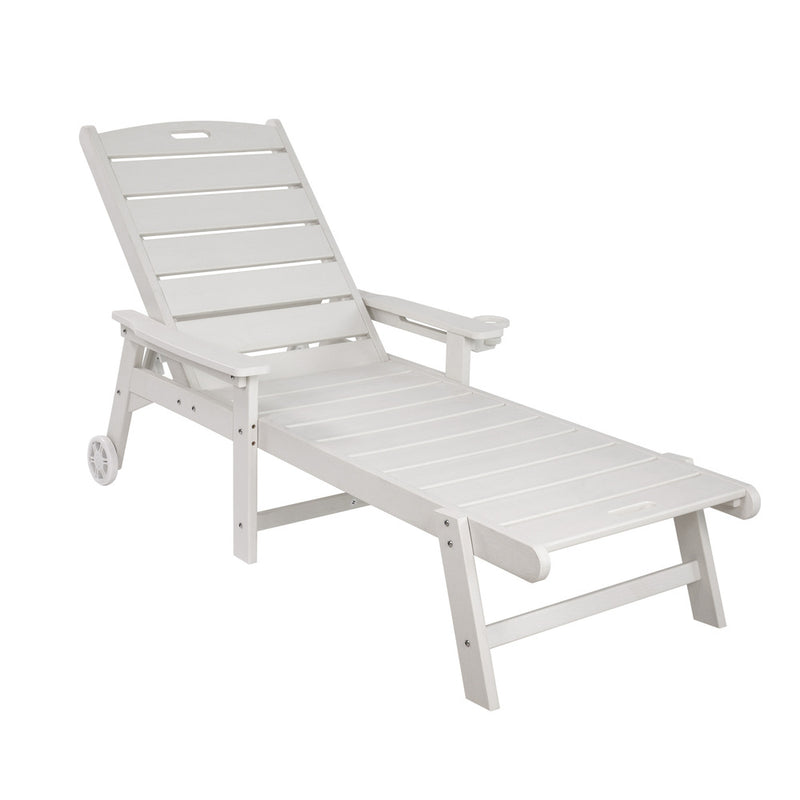 Livsip HDPE Sun Lounge Adjustable Outdoor Chair with Wheels White