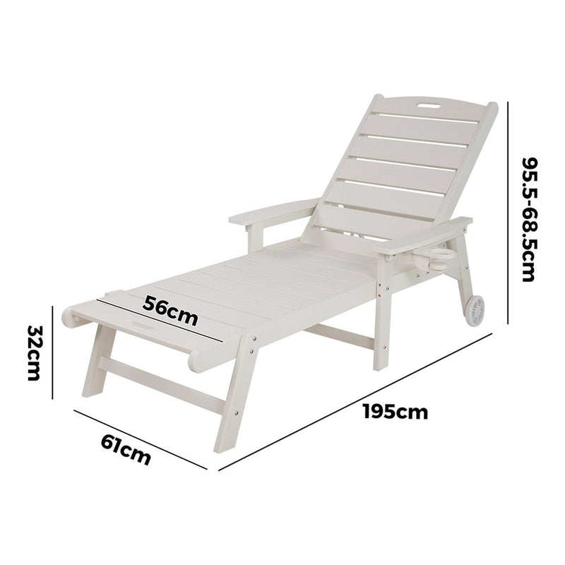 Livsip HDPE Sun Lounge Adjustable Outdoor Chair with Wheels White