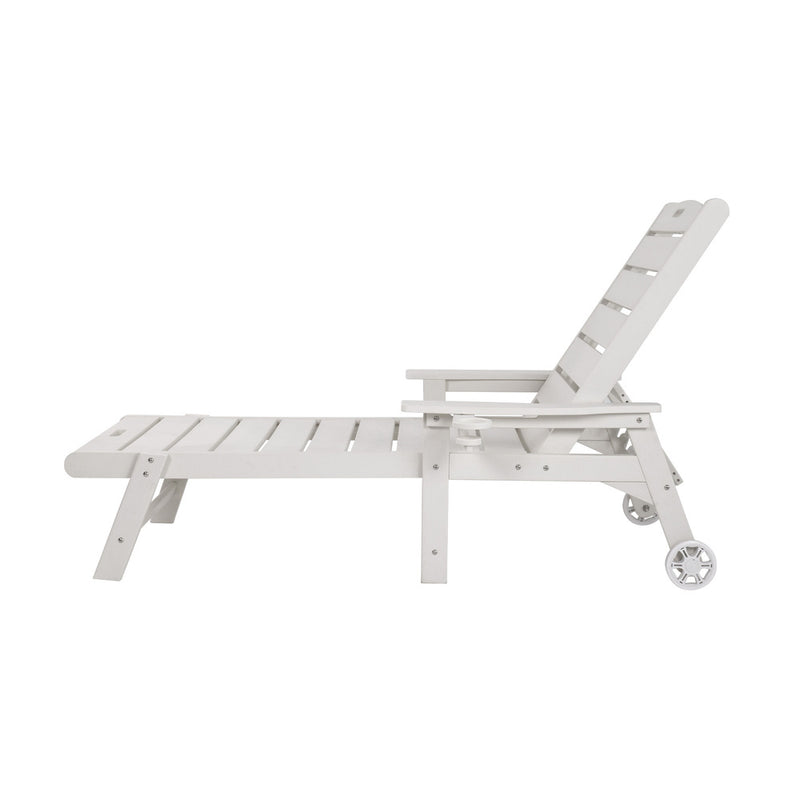 Livsip HDPE Sun Lounge Adjustable Outdoor Chair with Wheels White