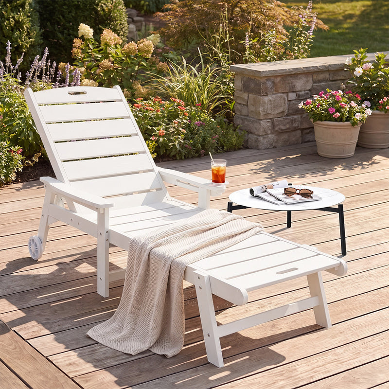 Livsip HDPE Sun Lounge Adjustable Outdoor Chair with Wheels White
