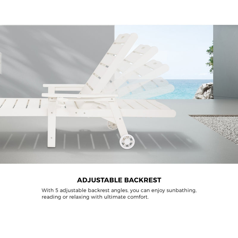 Livsip HDPE Sun Lounge Adjustable Outdoor Chair with Wheels White