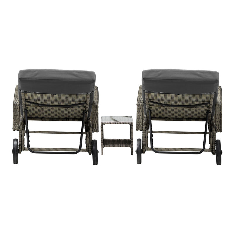 Livsip 2x Wheeled Sun Lounger & Table Outdoor Set Grey