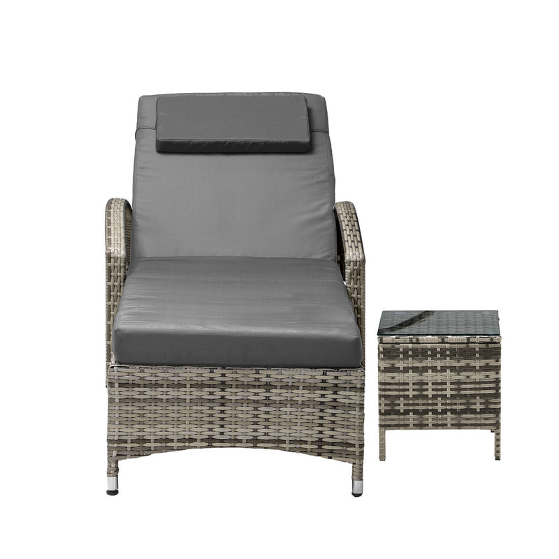 Livsip Wheeled Sun Lounger with Table Patio Set Grey