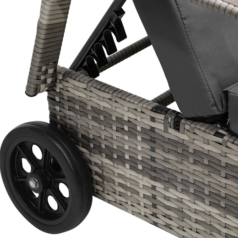 Livsip Wheeled Sun Lounger with Table Patio Set Grey