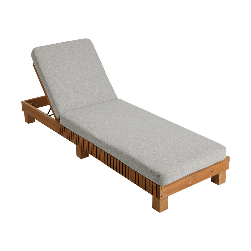 Livsip Outdoor Sun Lounge Wooden Recliner Patio Furniture Beige