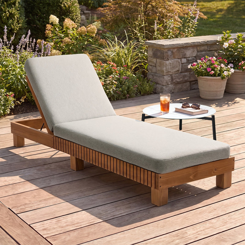 Livsip Outdoor Sun Lounge Wooden Recliner Patio Furniture Beige