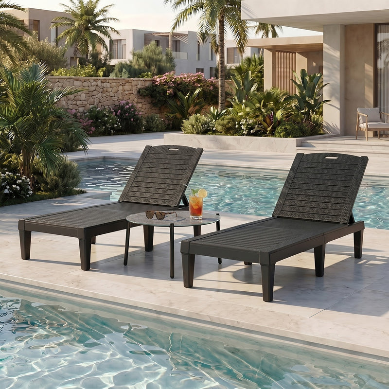 Livsip 3PCS Sun Lounge & Table Set Outdoor Patio Furniture Black