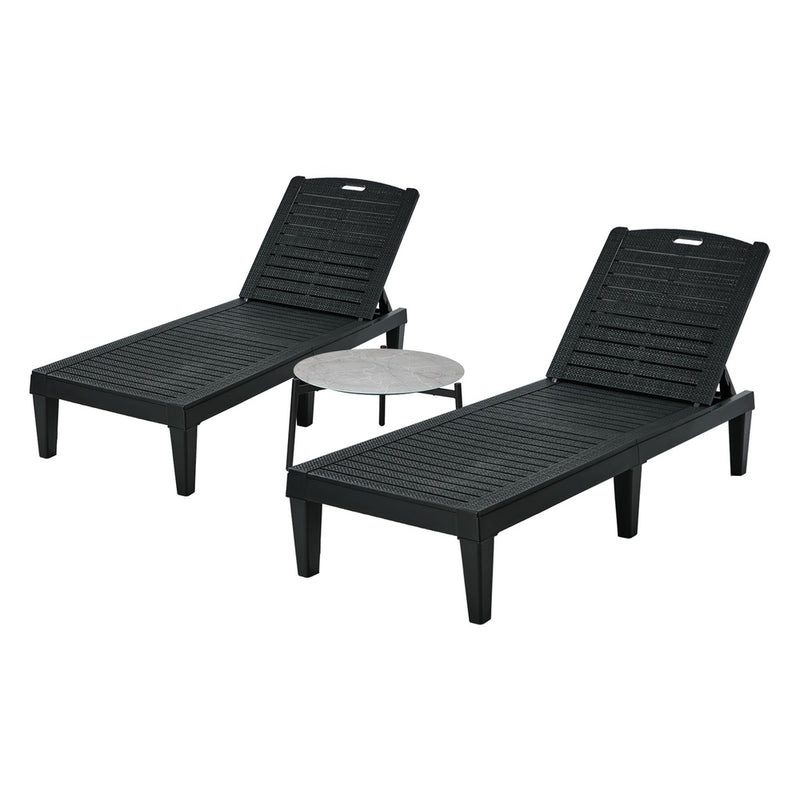 Livsip 3PCS Sun Lounge & Table Set Outdoor Patio Furniture Black