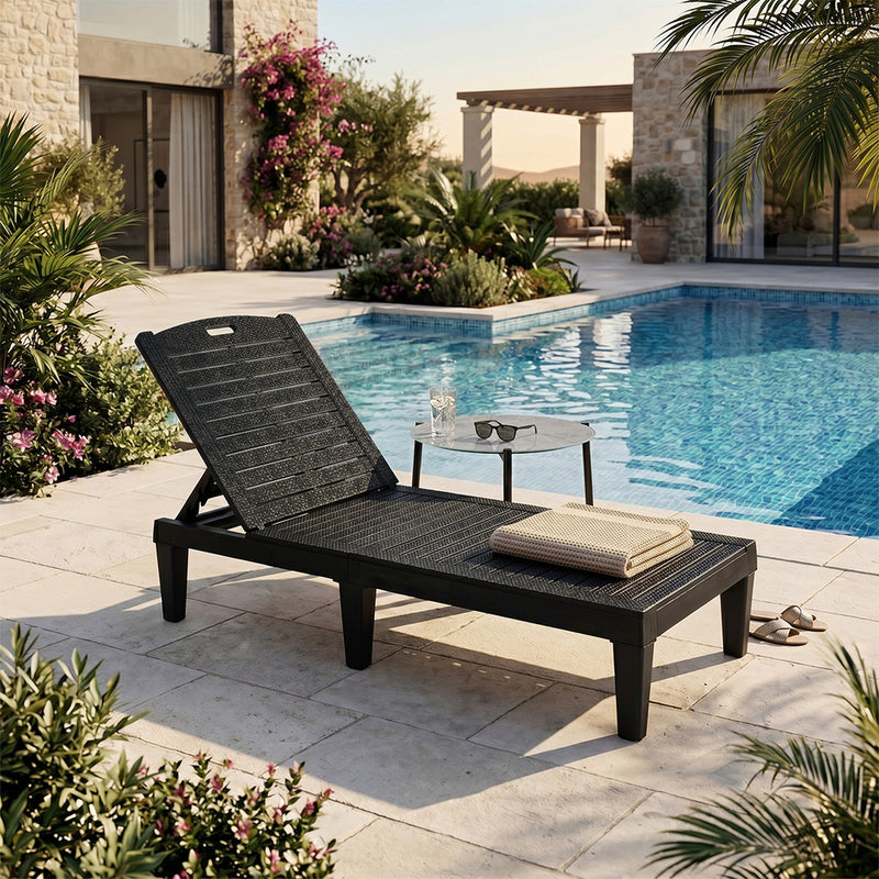 Livsip 3PCS Sun Lounge & Table Set Outdoor Patio Furniture Black