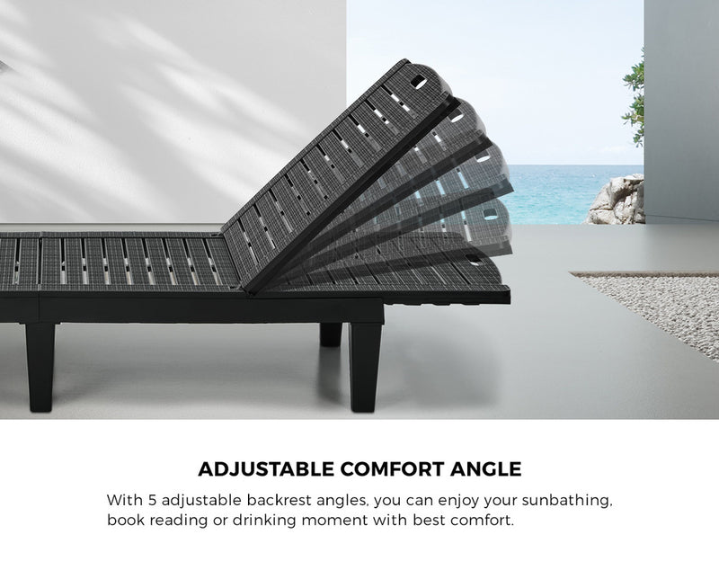 Livsip 3PCS Sun Lounge & Table Set Outdoor Patio Furniture Black