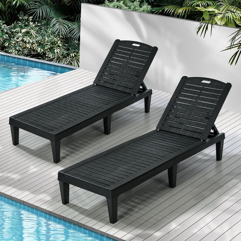 Livsip 2PCS Sun Lounger Patio Outdoor Furniture Black