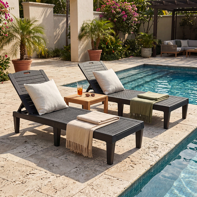 Livsip 2PCS Sun Lounger Patio Outdoor Furniture Black