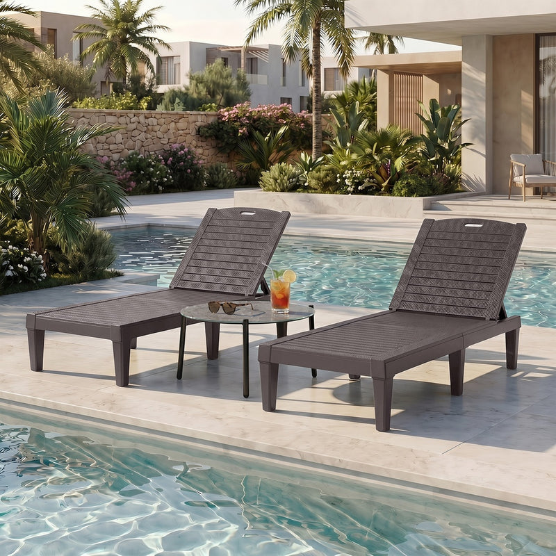 Livsip 3PCS Sun Lounge & Table Set Outdoor Patio Furniture Brown