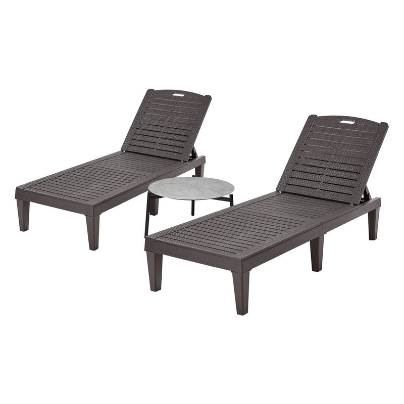 Livsip 3PCS Sun Lounge & Table Set Outdoor Patio Furniture Brown