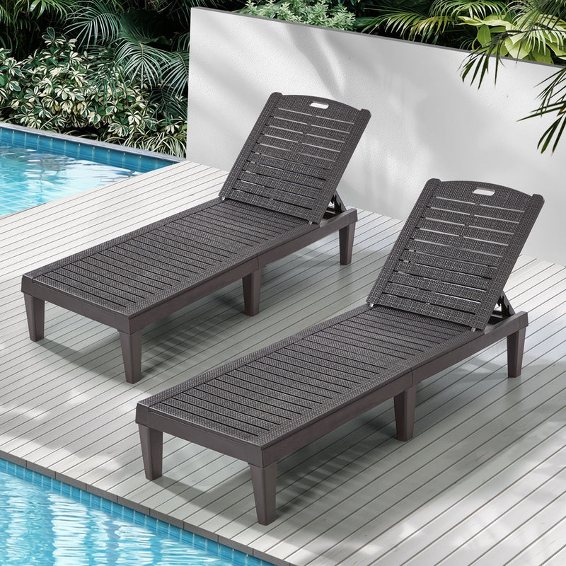 Livsip 2PCS Sun Lounger Patio Outdoor Furniture Brown