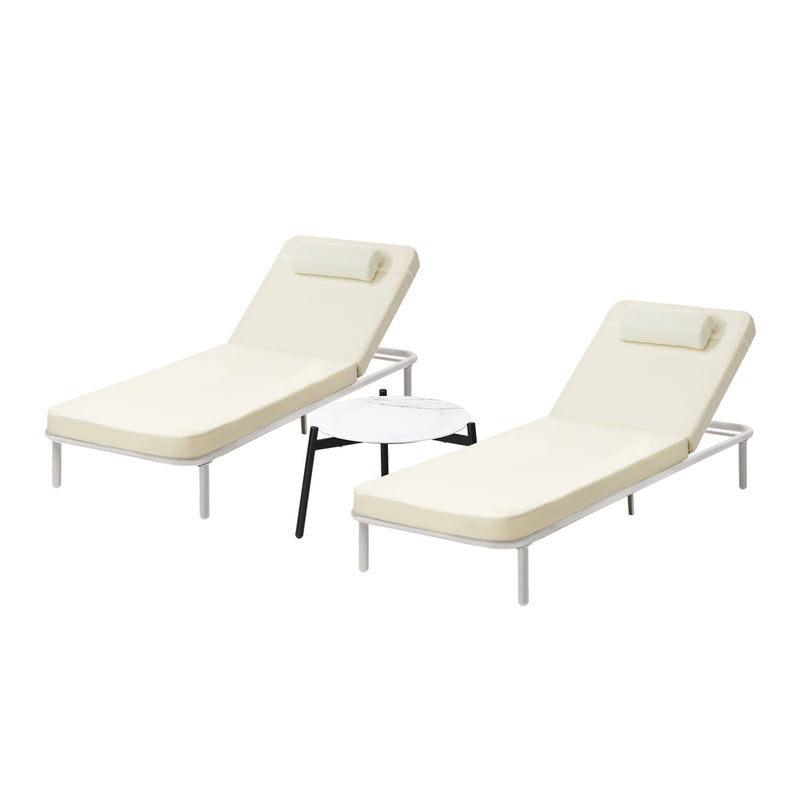 Livsip 3PCS Sun Lounge Outdoor Lounger Set Table Chairs Beige