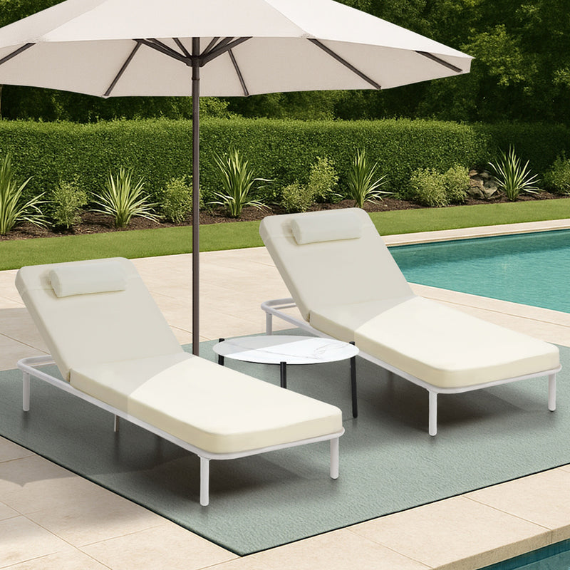 Livsip 3PCS Sun Lounge Outdoor Lounger Set Table Chairs Beige