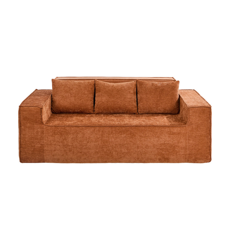Oikiture Compressed Sofa Box Couch with Storage 195cm Chenille Brown