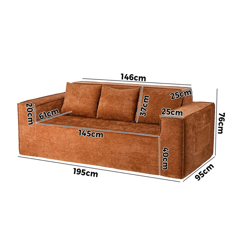 Oikiture Compressed Sofa Box Couch with Storage 195cm Chenille Brown