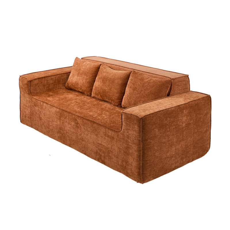 Oikiture Compressed Sofa Box Couch with Storage 195cm Chenille Brown