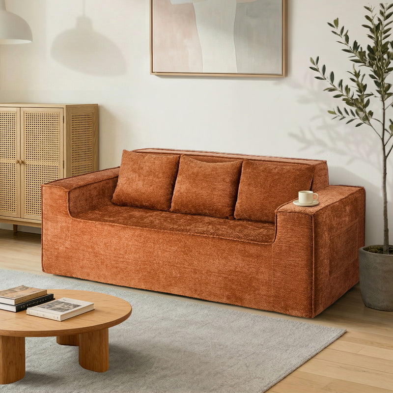 Oikiture Compressed Sofa Box Couch with Storage 195cm Chenille Brown