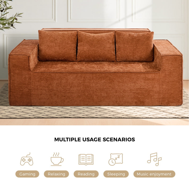 Oikiture Compressed Sofa Box Couch with Storage 195cm Chenille Brown